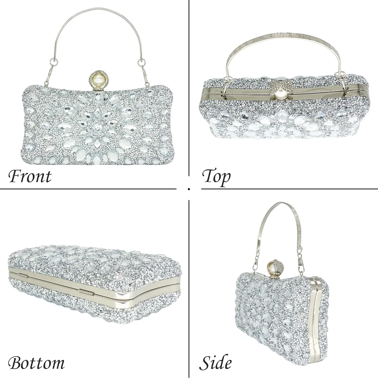 Rhinestone Clutch Purses for Women Evening Wedding Formal - Round Pearl Clasp Handbag - Crystal Diamond Bag