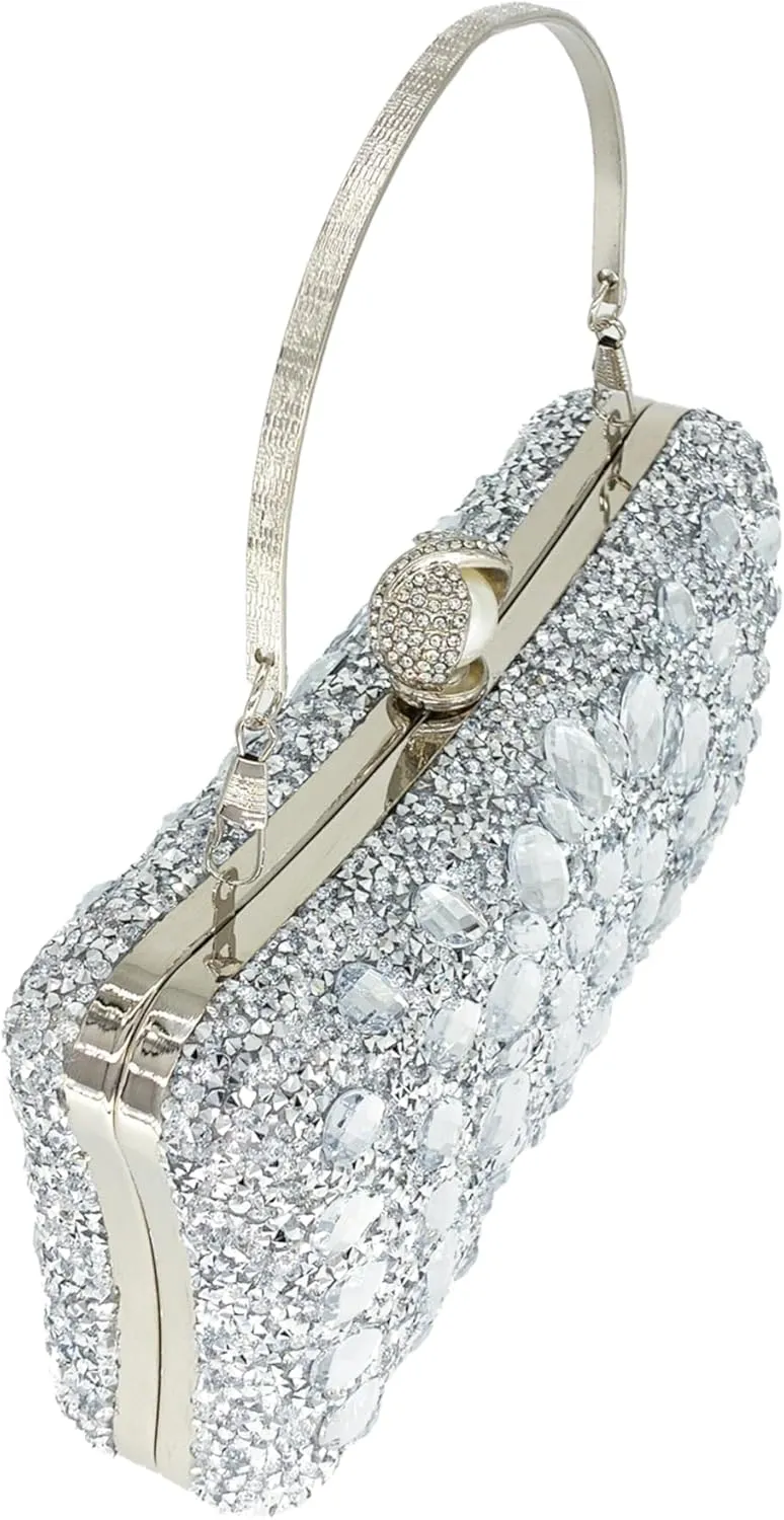 Rhinestone Clutch Purses for Women Evening Wedding Formal - Round Pearl Clasp Handbag - Crystal Diamond Bag