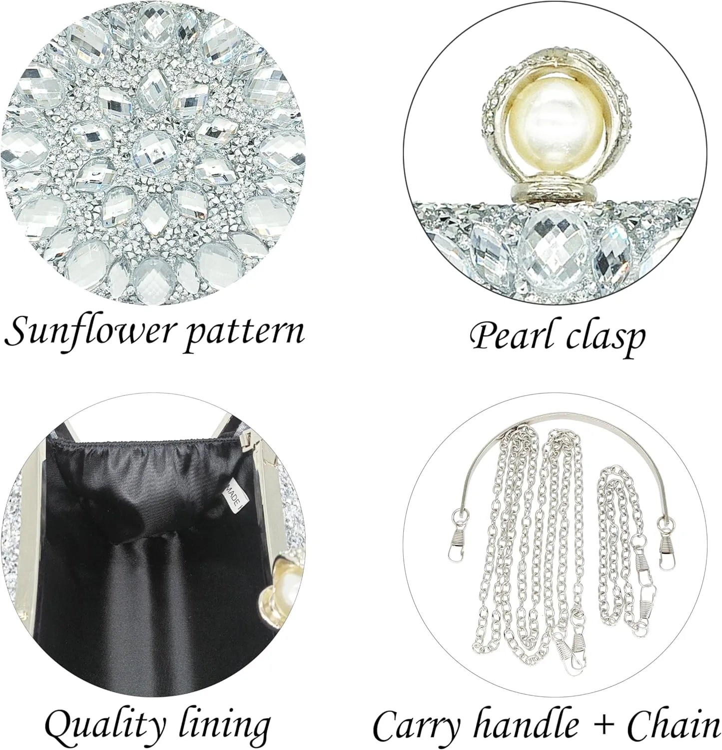 Rhinestone Clutch Purses for Women Evening Wedding Formal - Round Pearl Clasp Handbag - Crystal Diamond Bag