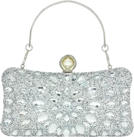 Rhinestone Clutch Purses for Women Evening Wedding Formal - Round Pearl Clasp Handbag - Crystal Diamond Bag
