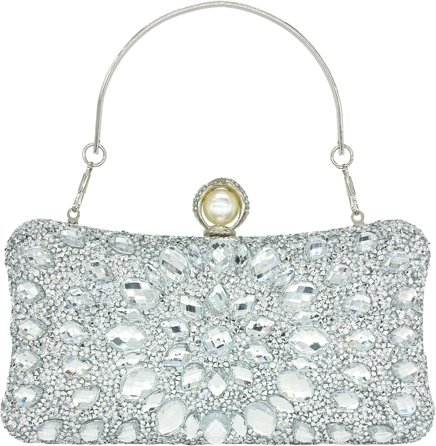 Rhinestone Clutch Purses for Women Evening Wedding Formal - Round Pearl Clasp Handbag - Crystal Diamond Bag