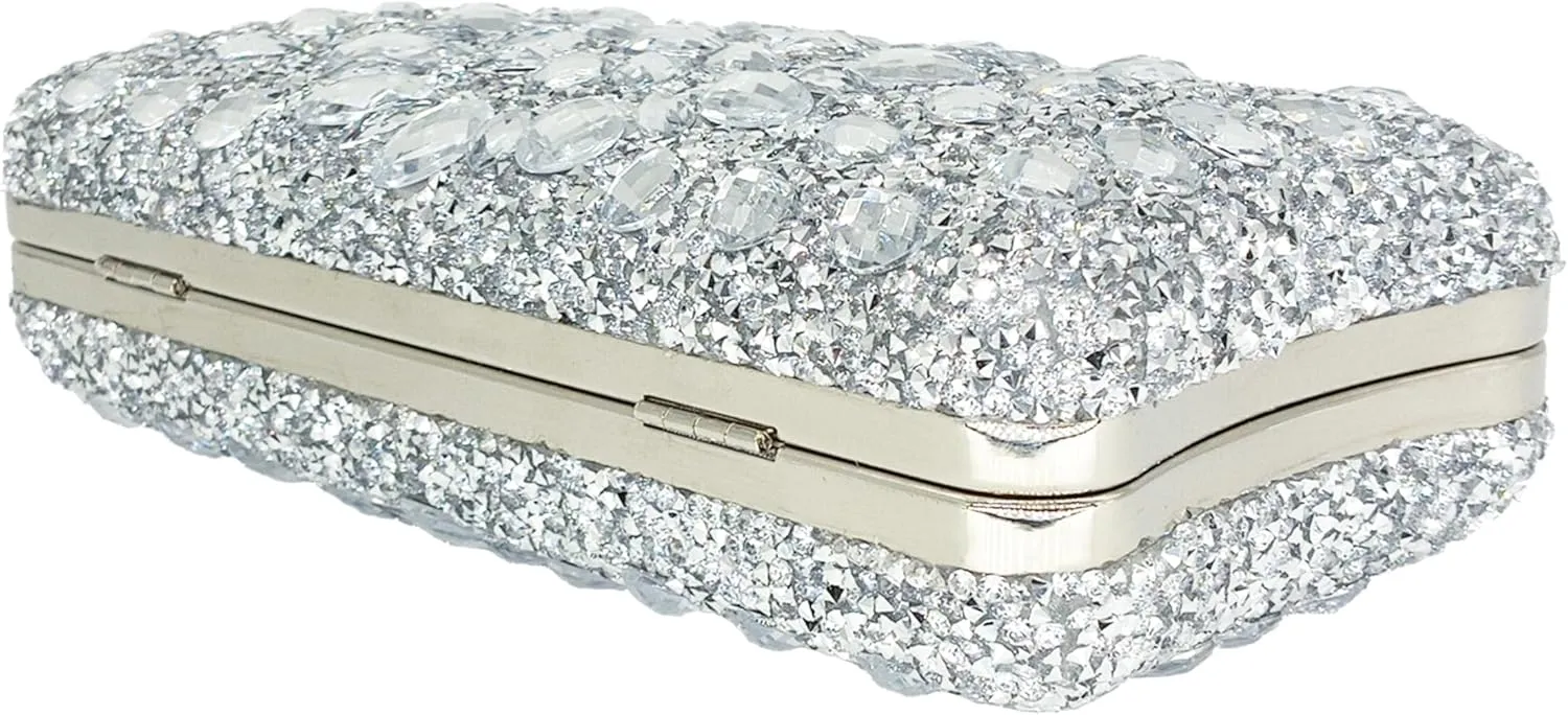 Rhinestone Clutch Purses for Women Evening Wedding Formal - Round Pearl Clasp Handbag - Crystal Diamond Bag