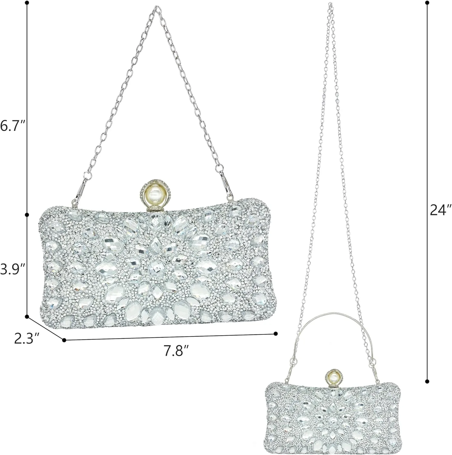 Rhinestone Clutch Purses for Women Evening Wedding Formal - Round Pearl Clasp Handbag - Crystal Diamond Bag