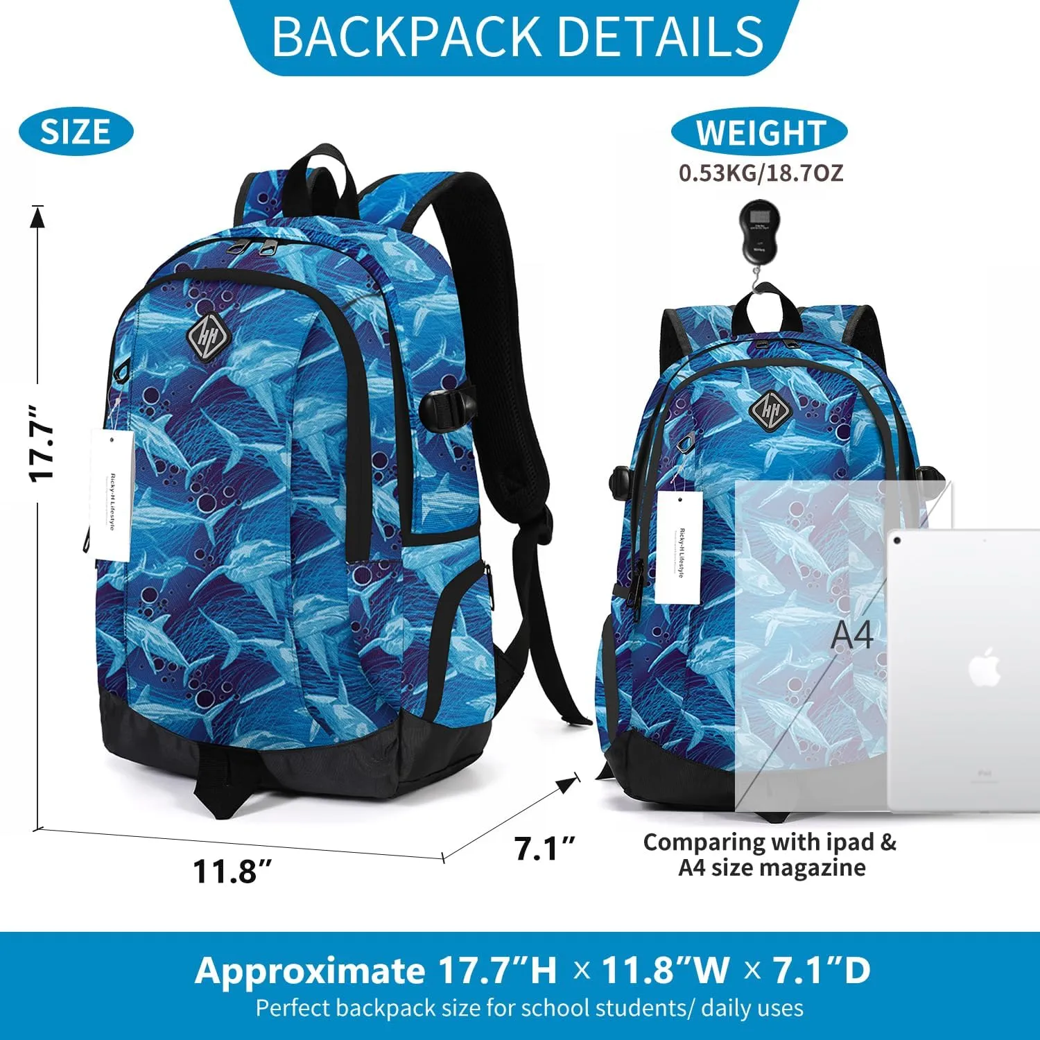 rickyh style School Backpack Travel Bag for Men & Women Lightweight College Back Pack with Laptop Compartmen