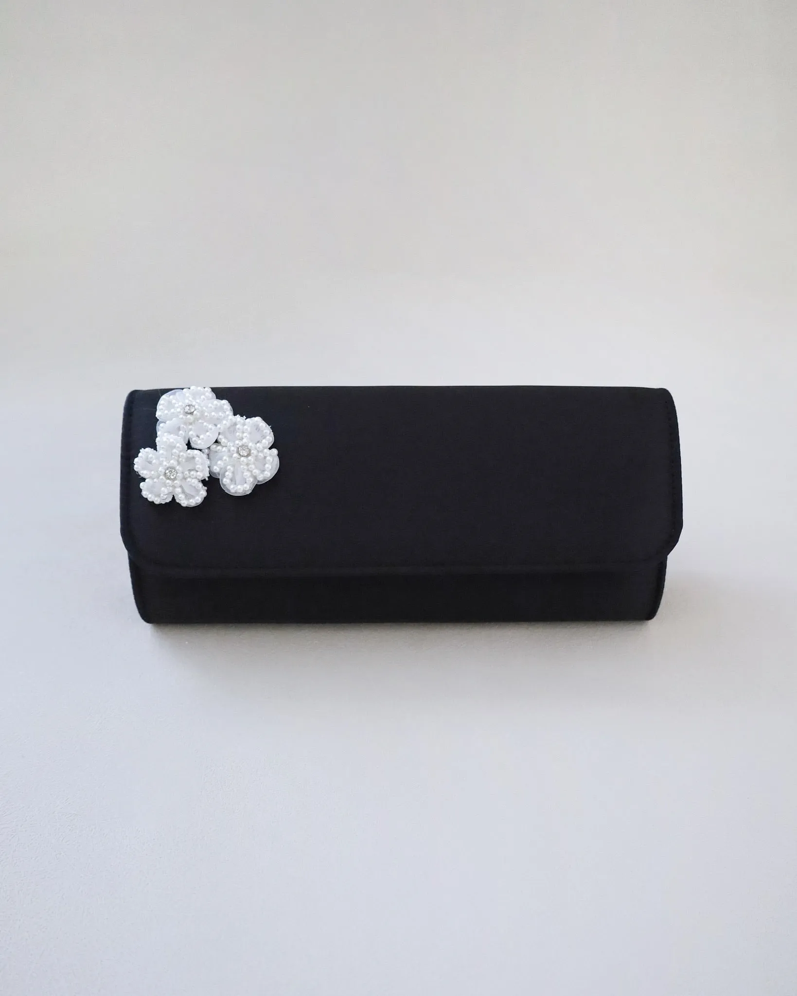 Satin Evening Clutch with Chassia Flowers