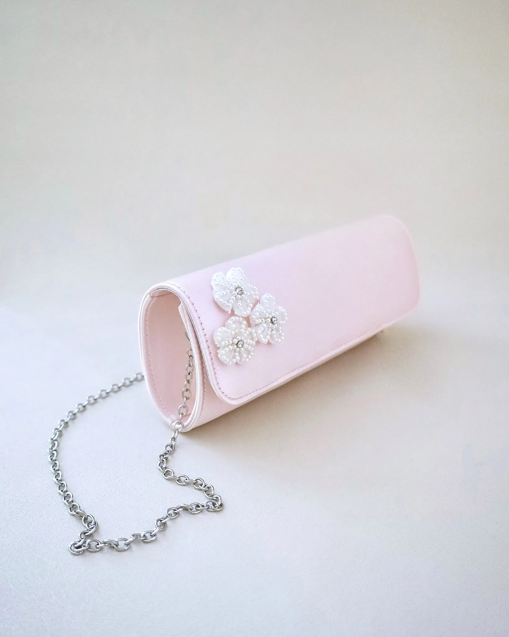 Satin Evening Clutch with Chassia Flowers