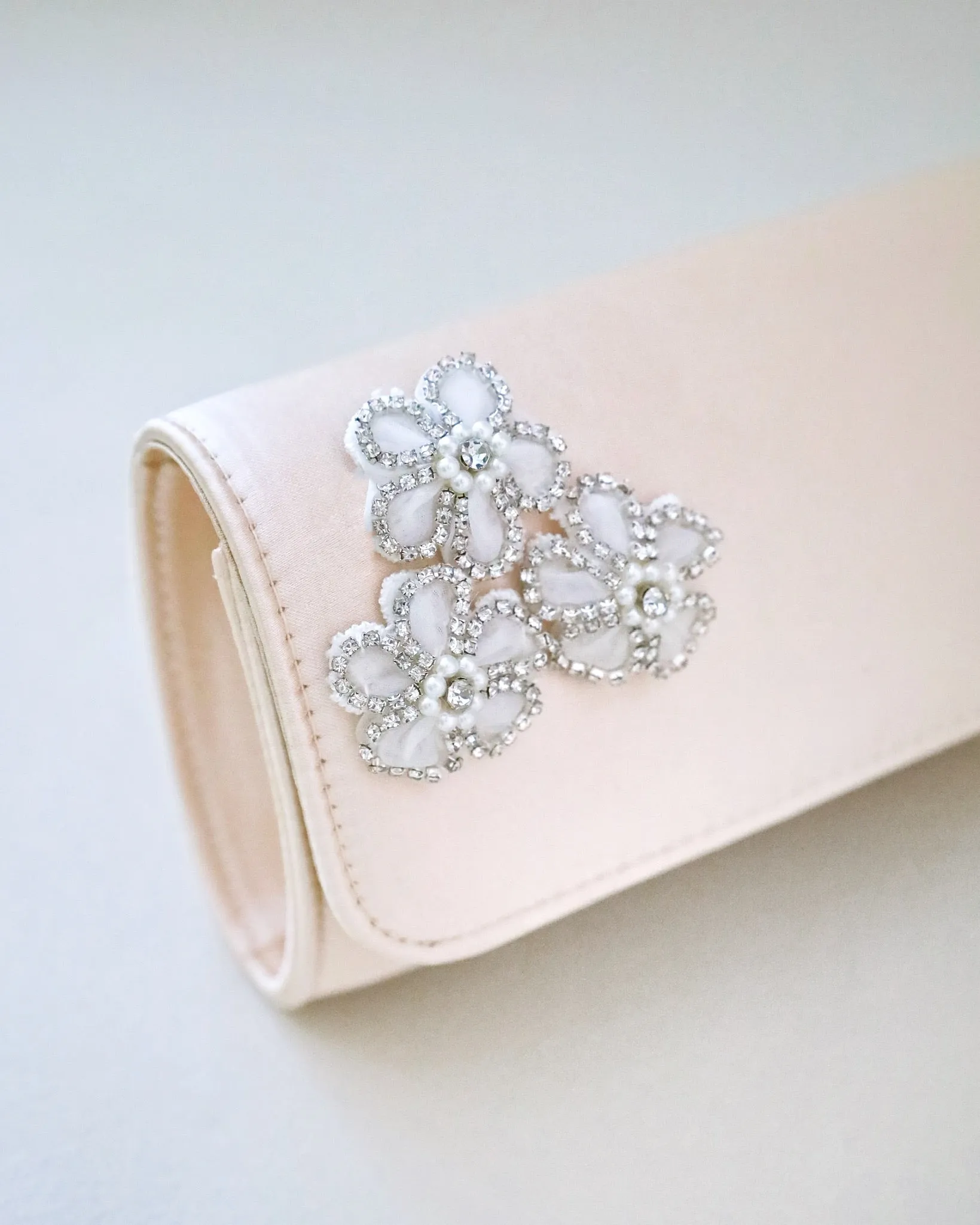 Satin Evening Clutch with Chassia Flowers