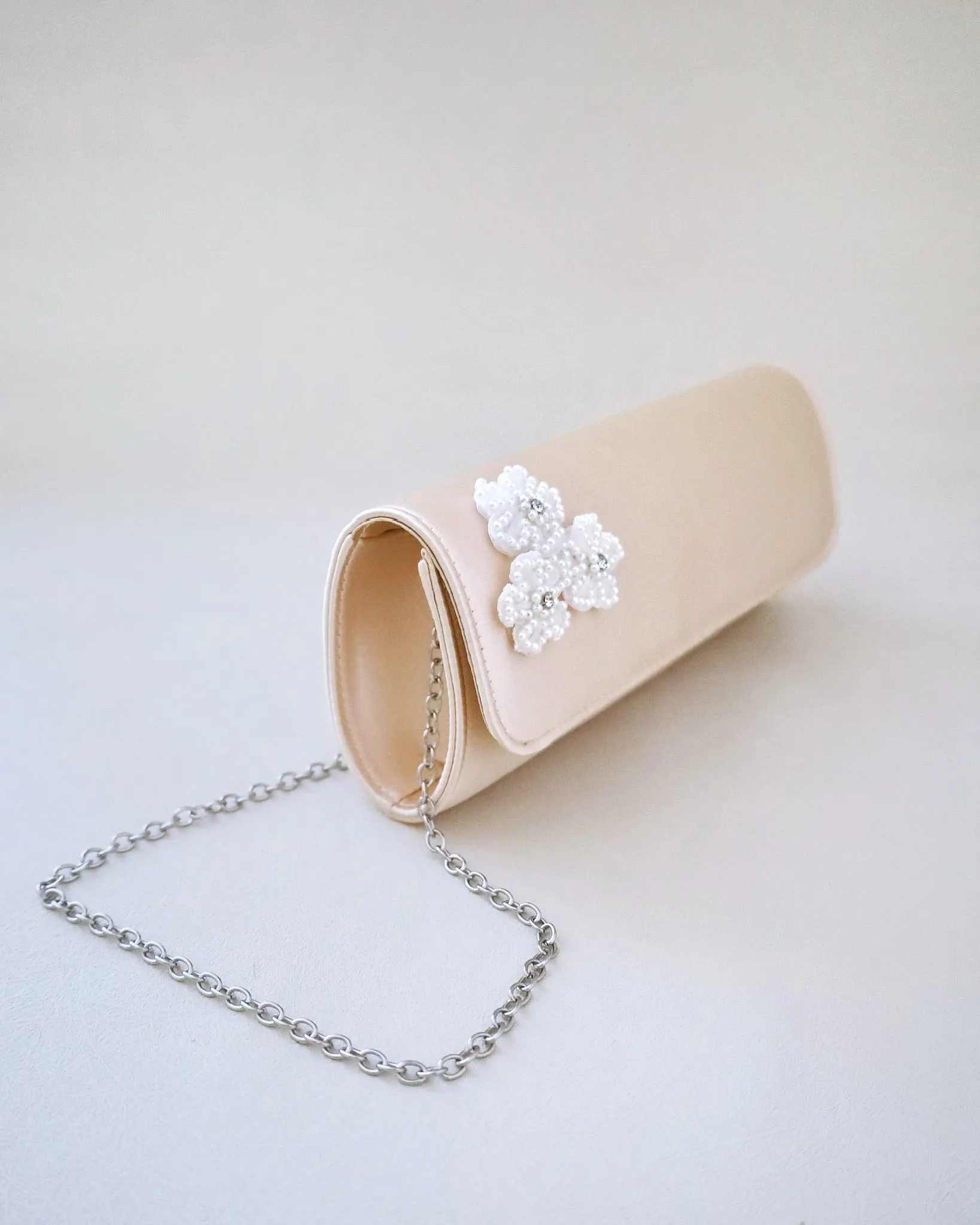 Satin Evening Clutch with Chassia Flowers
