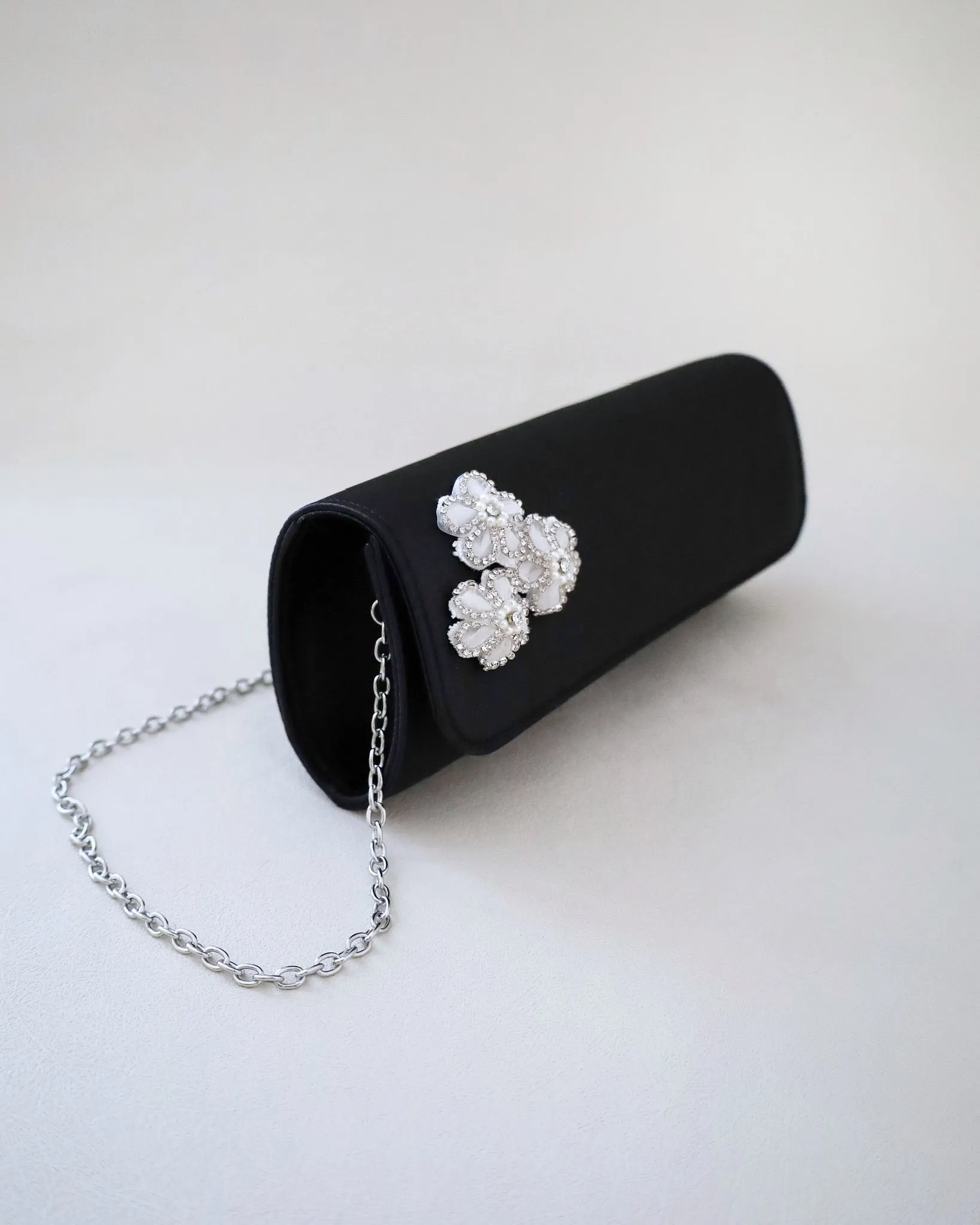 Satin Evening Clutch with Chassia Flowers