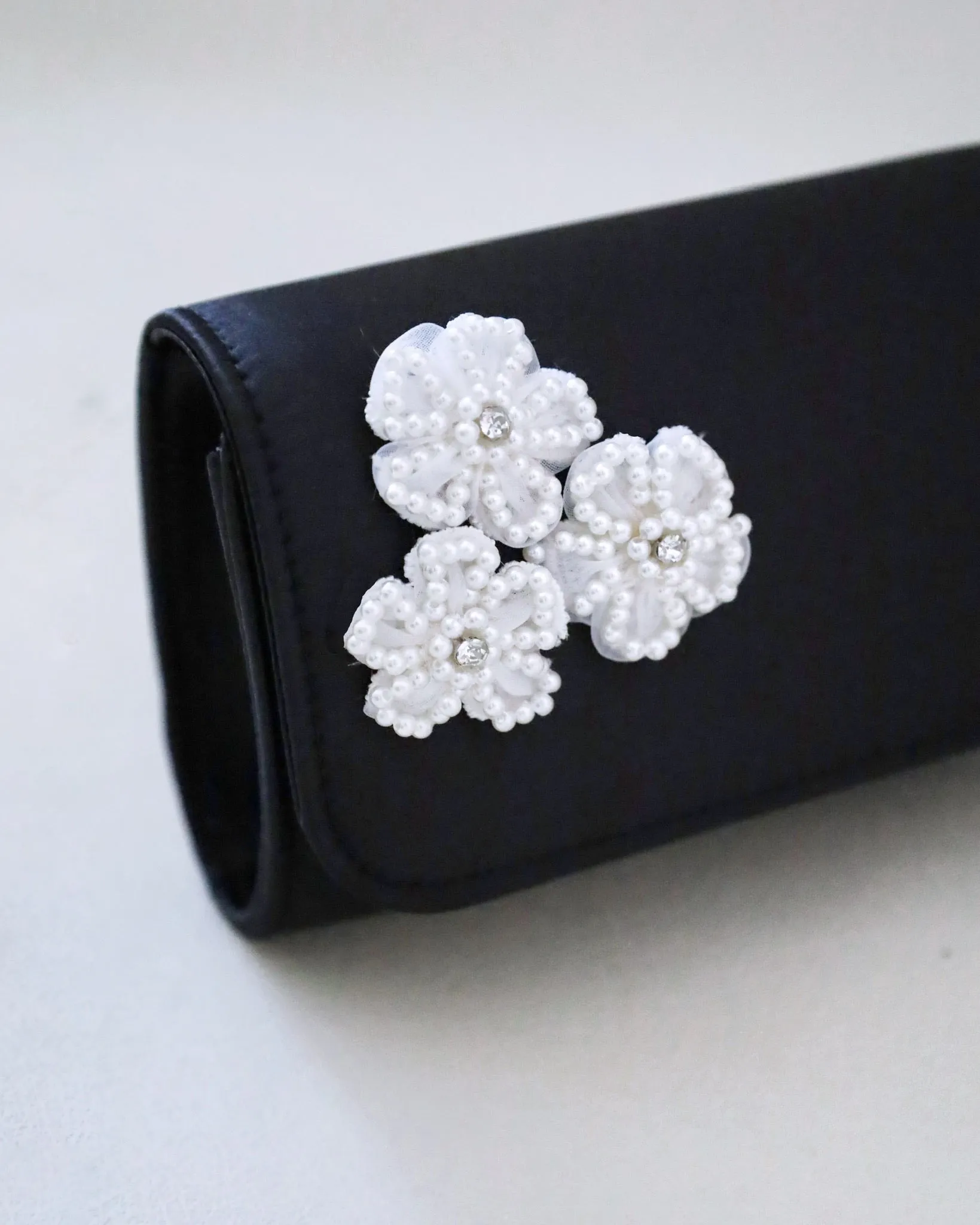 Satin Evening Clutch with Chassia Flowers
