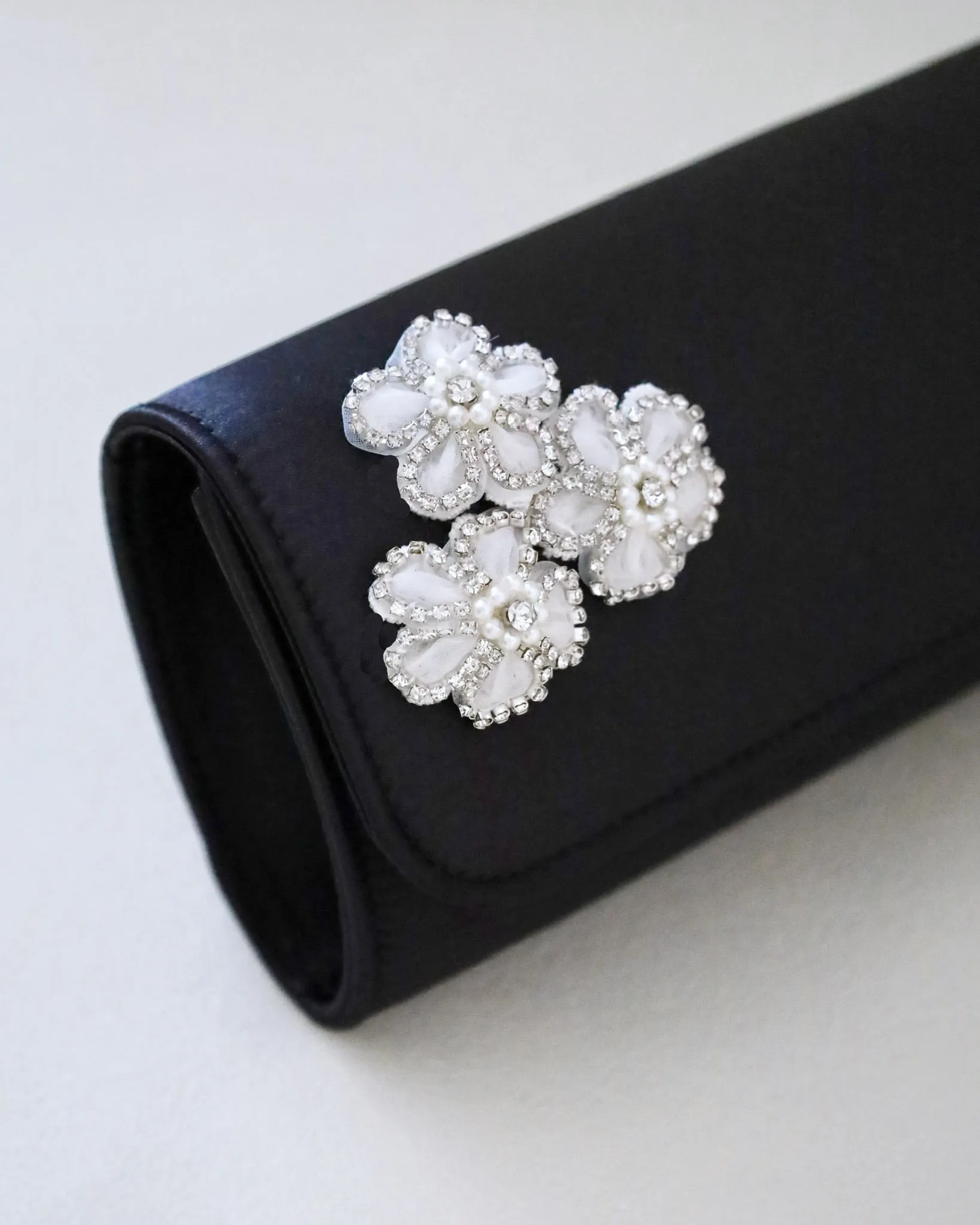 Satin Evening Clutch with Chassia Flowers