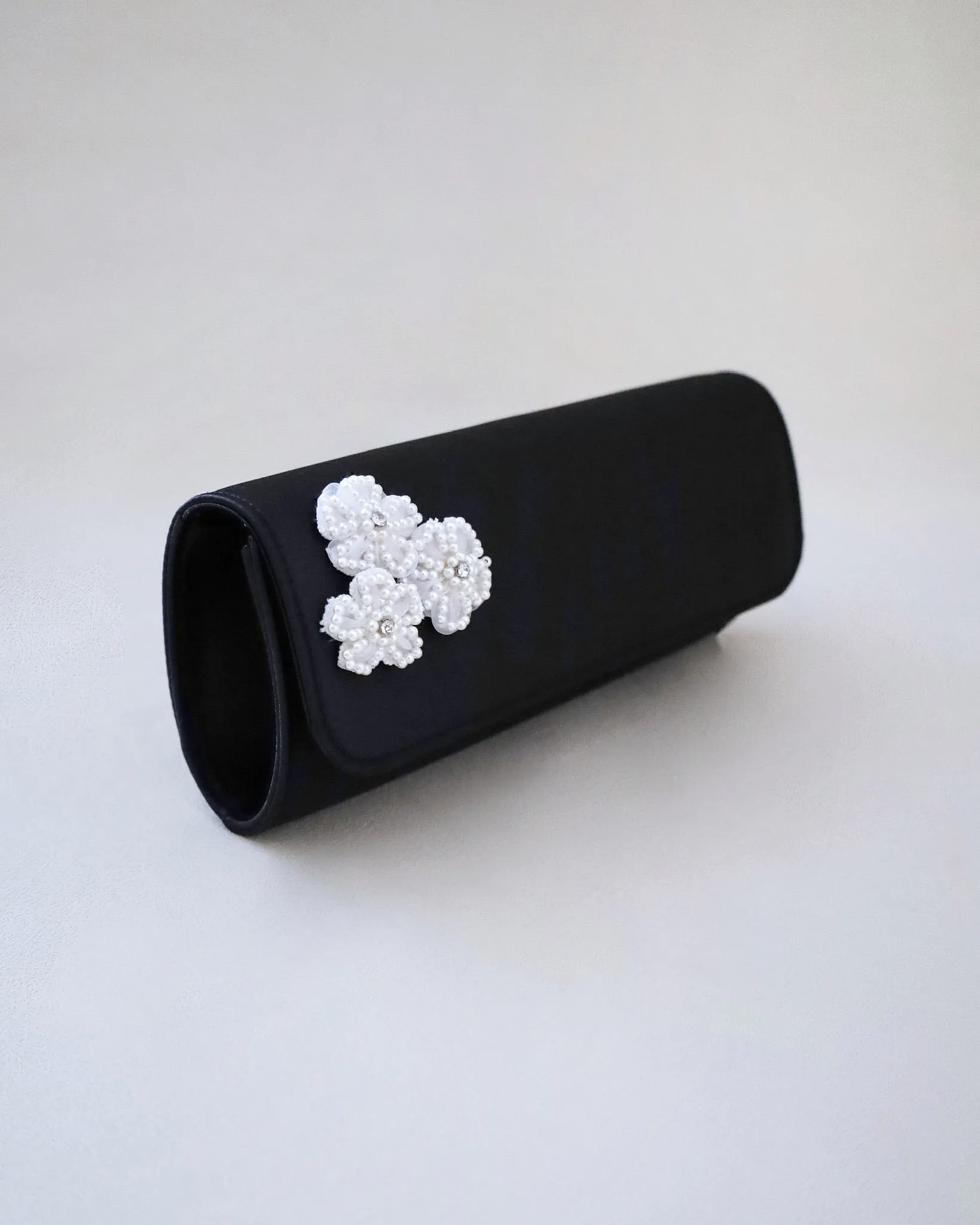 Satin Evening Clutch with Chassia Flowers