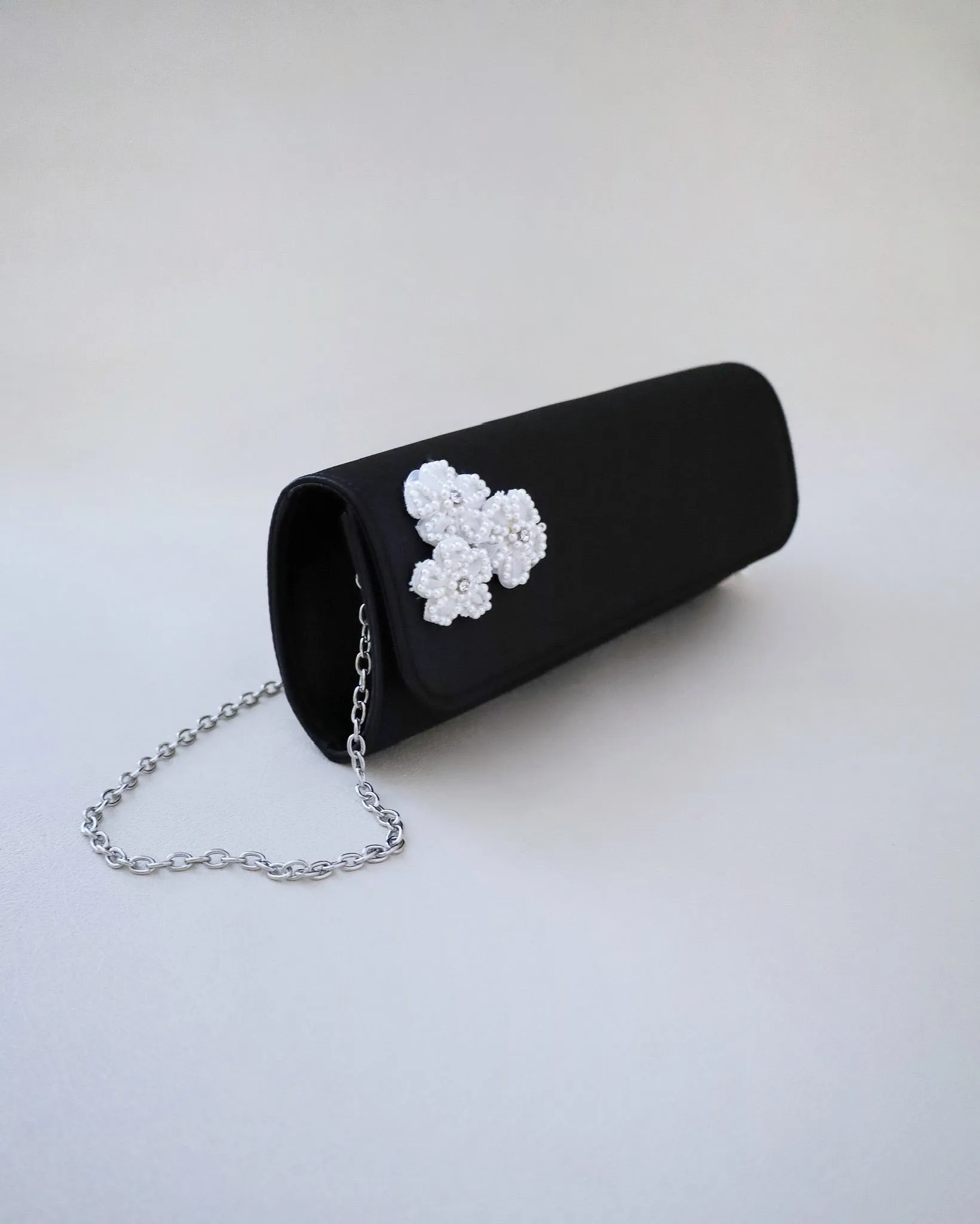 Satin Evening Clutch with Chassia Flowers
