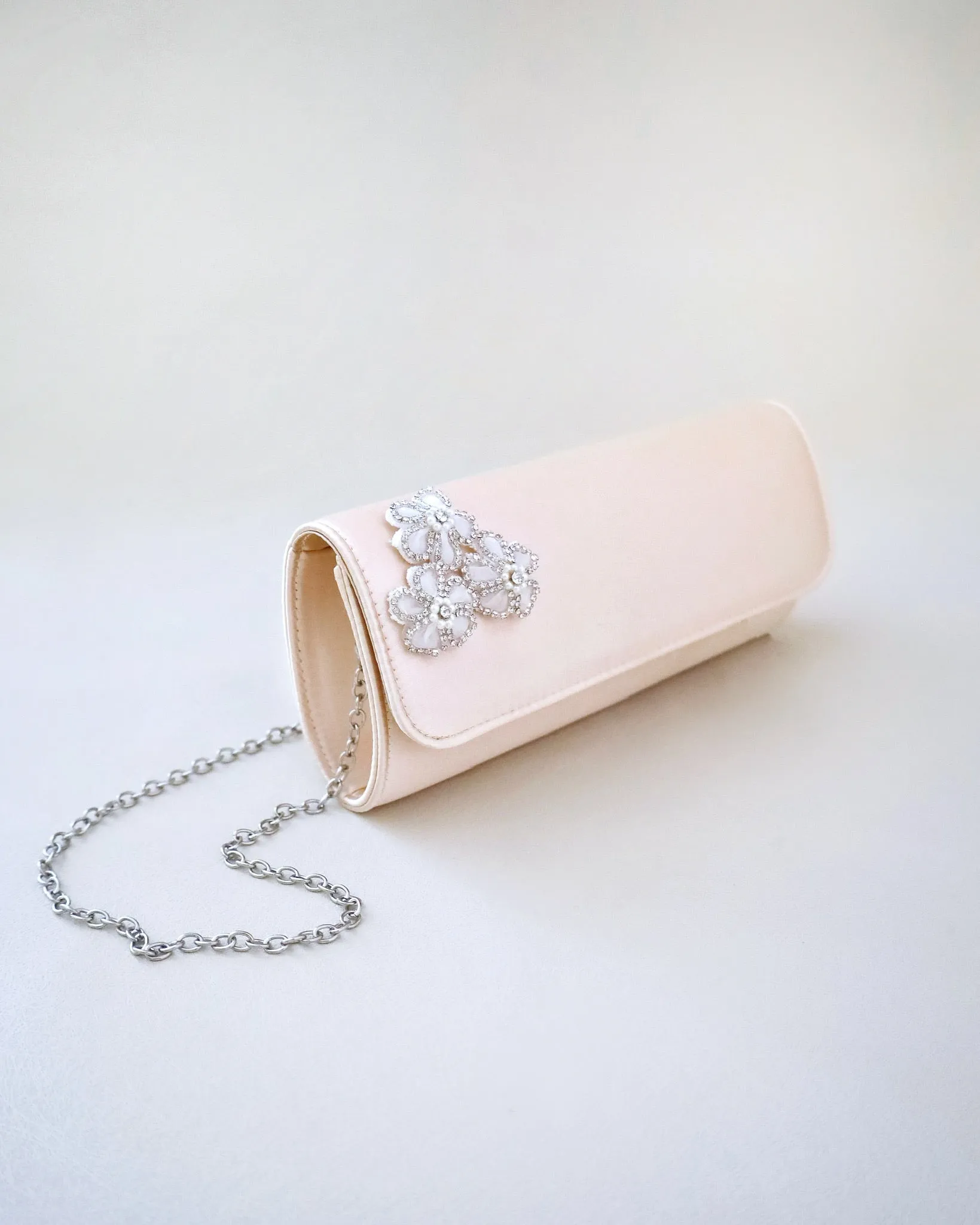 Satin Evening Clutch with Chassia Flowers