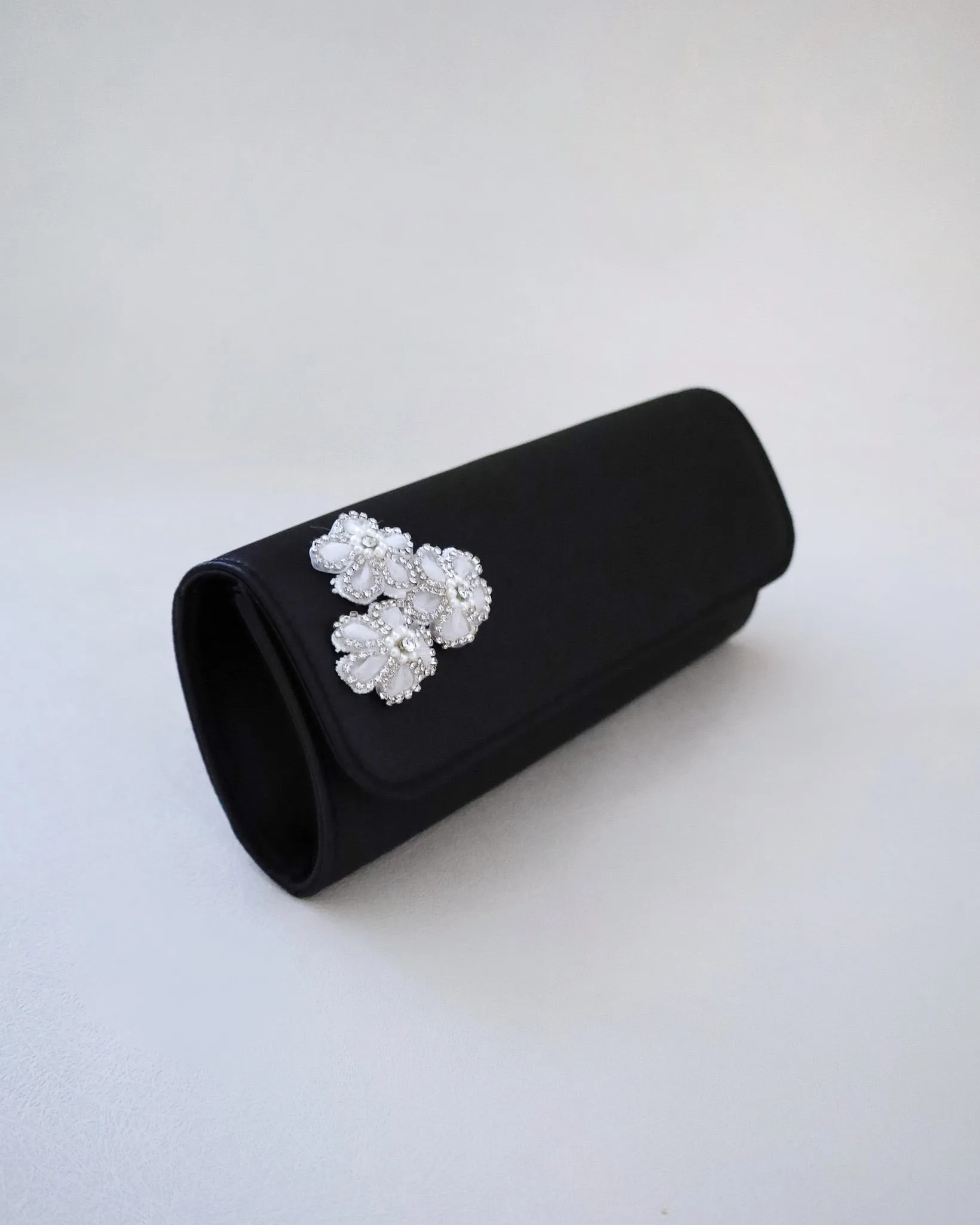 Satin Evening Clutch with Chassia Flowers