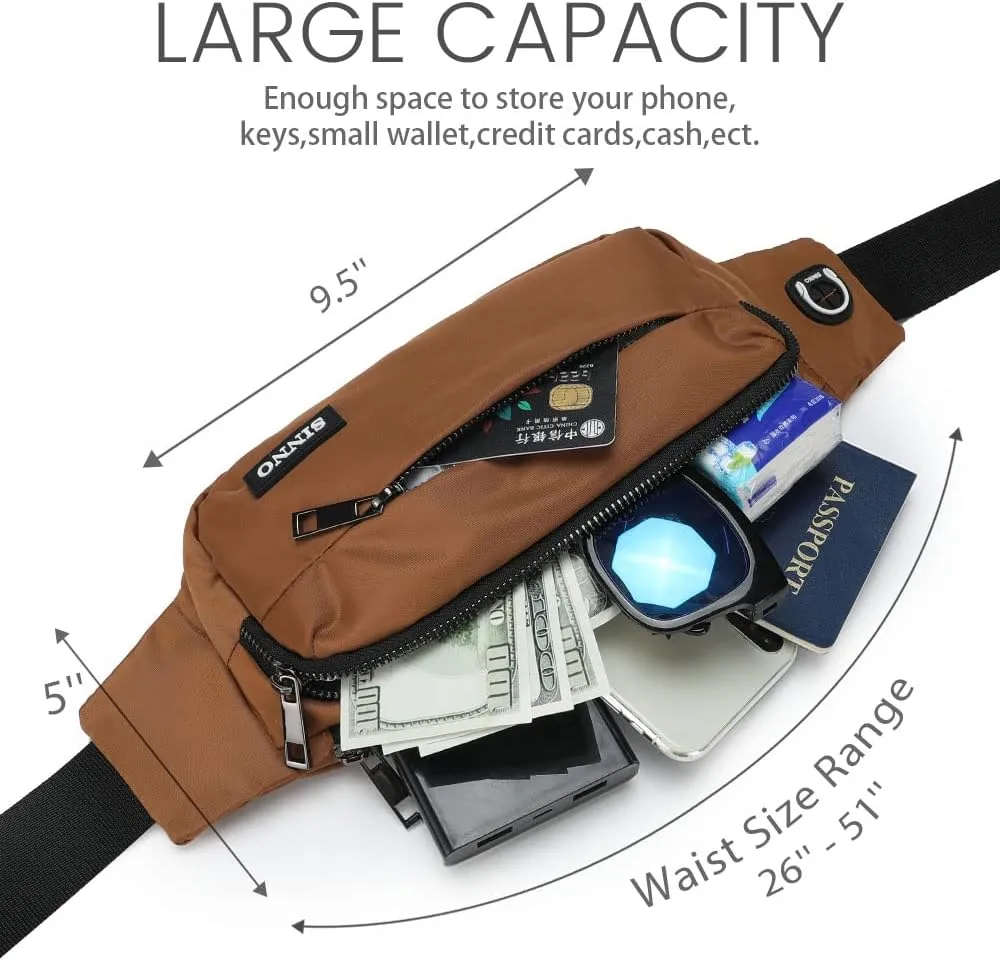 SINNO Large Crossbody Fanny Pack for Women Men Belt Bag With 4-Zipper Pockets for Travel Running Hiking Workout Dog Walking Outdoors Sport Fishing Waist Pack Bag Carrying All Phones
