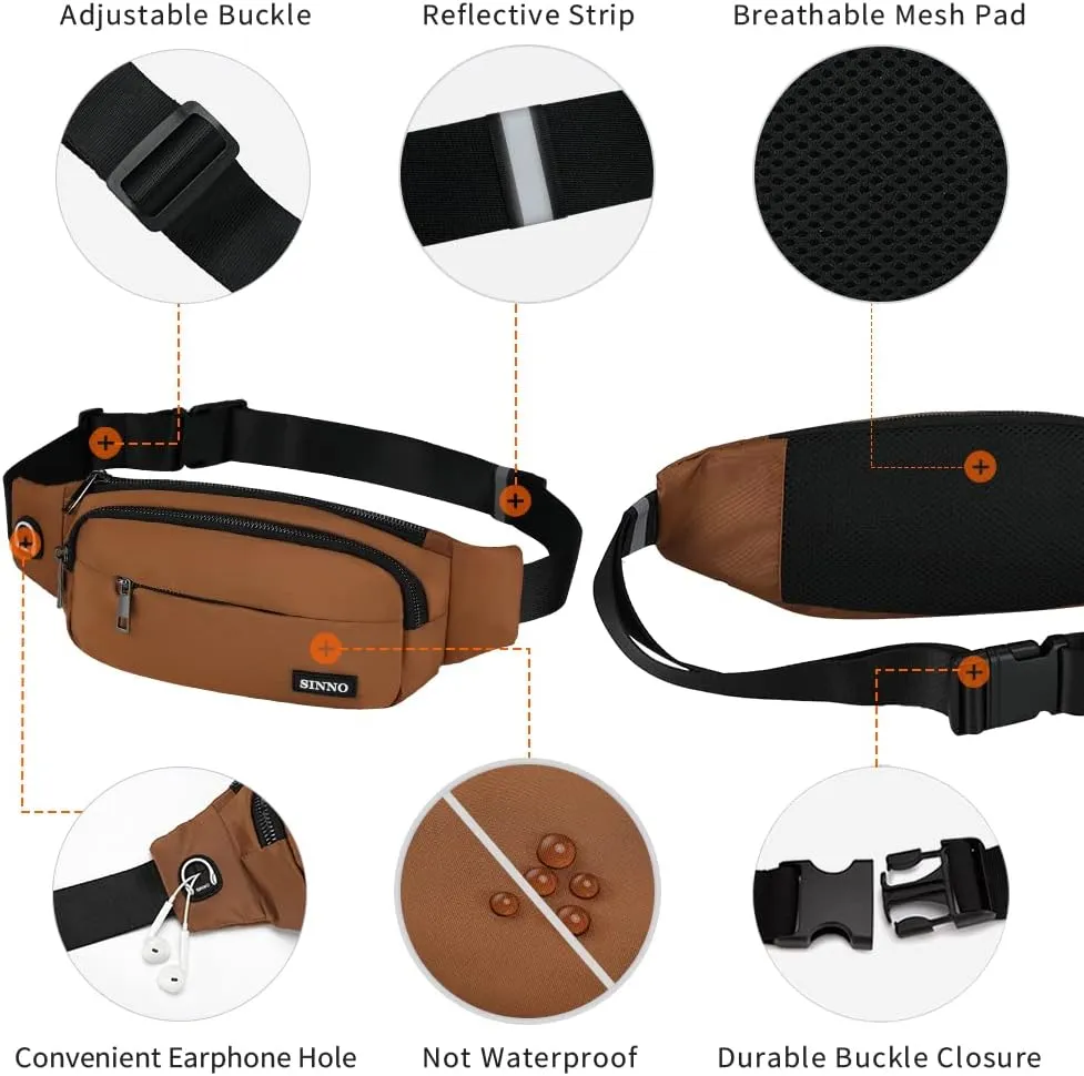 SINNO Large Crossbody Fanny Pack for Women Men Belt Bag With 4-Zipper Pockets for Travel Running Hiking Workout Dog Walking Outdoors Sport Fishing Waist Pack Bag Carrying All Phones