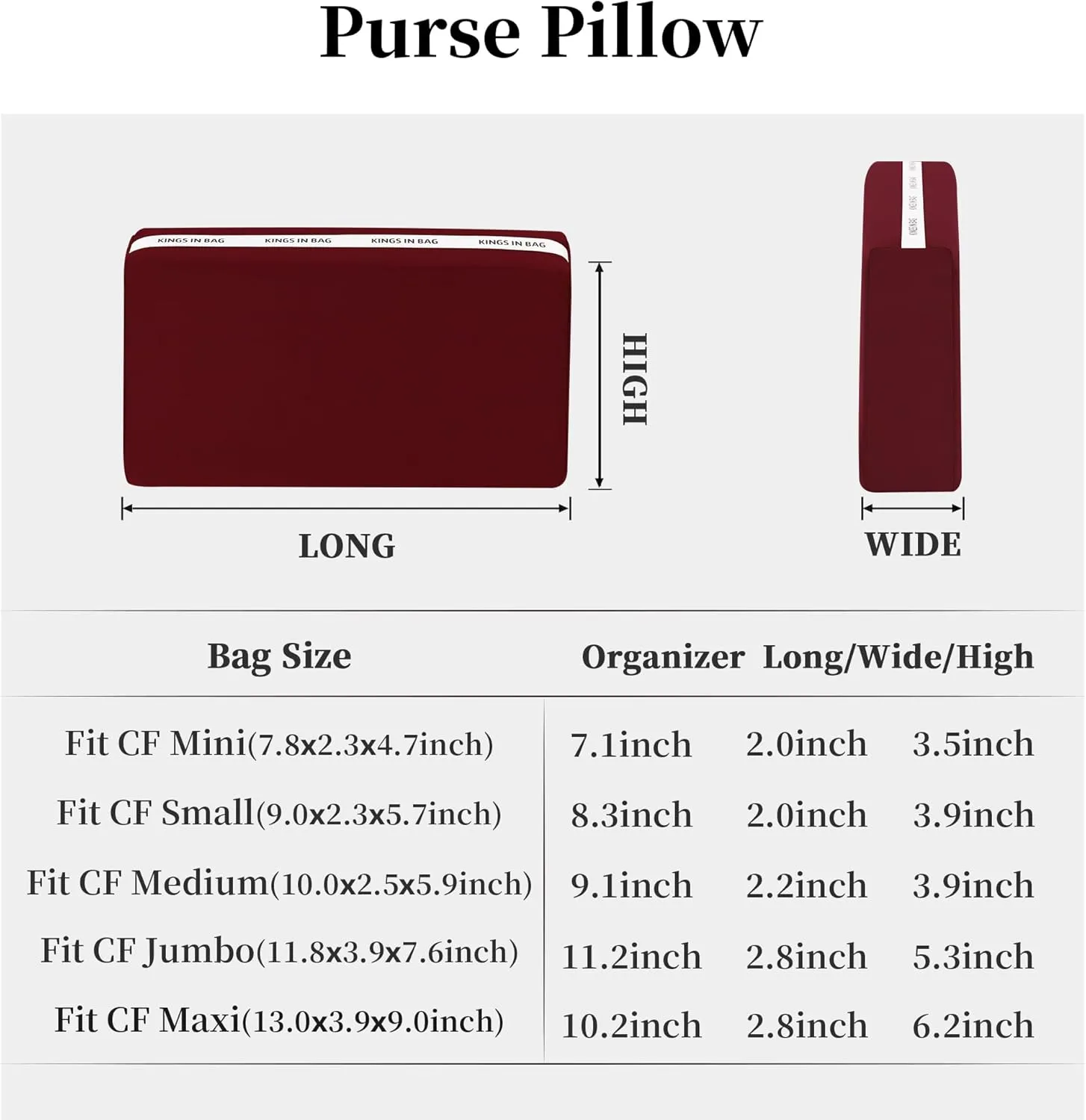 Small Classic Handbag Pillow Insert, Purse Pillow Inserts Fit for Chanel Classic Flap Bag, Lightweight Satin Pillow with Memory Foam Inner (Rouge Grenat, CF Small)