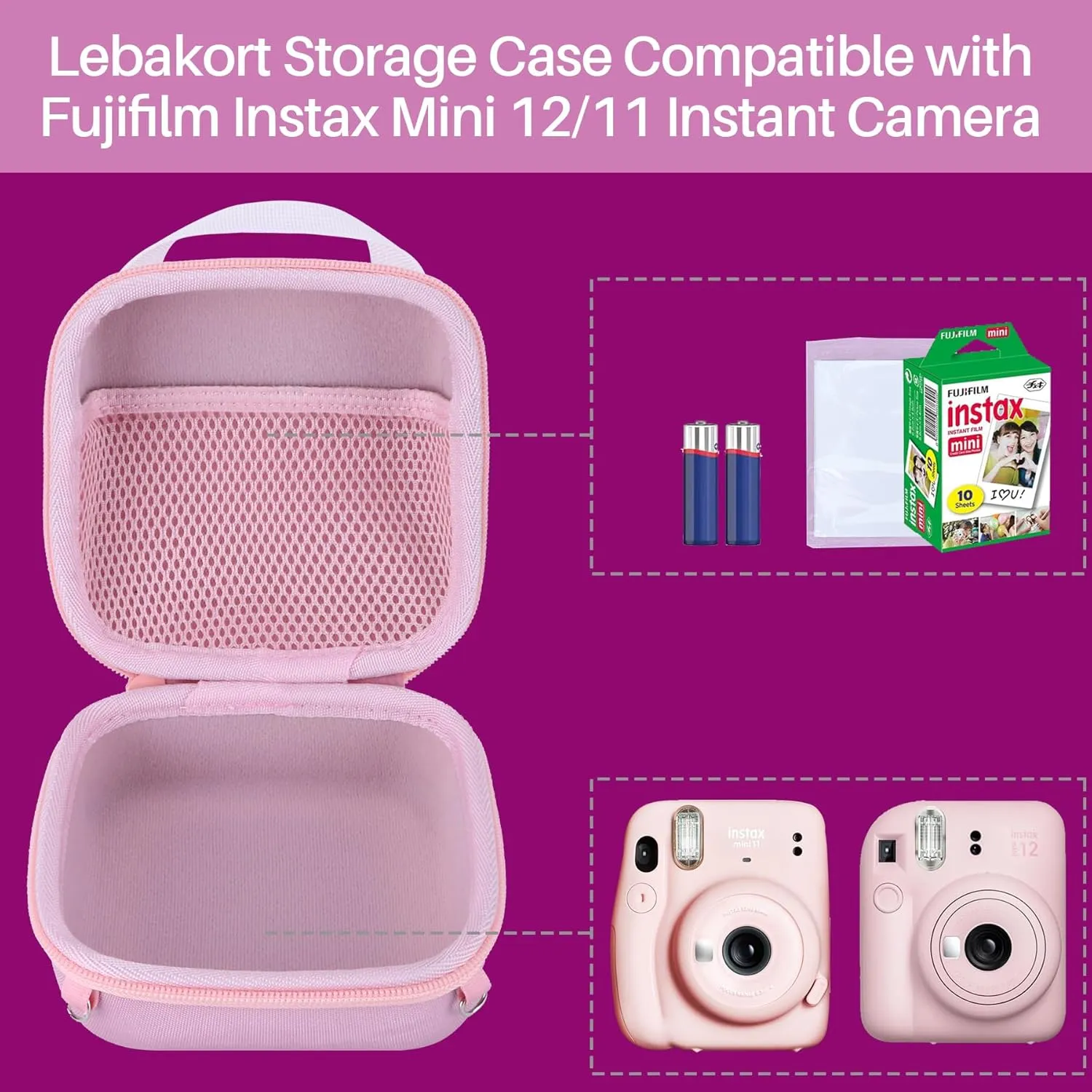 Storage Case Compatible with Fujifilm Instax Mini 12/11 Instant Camera (Lilac Purple Case)