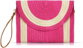 Straw Clutch Purses for Women, Crossbody Bags, Hot Pink Purse Bohemian Handmade Envelope Package, Leather Wristbands, Summer Beach Handbags Suitable for Vacation Travel Daily Matching