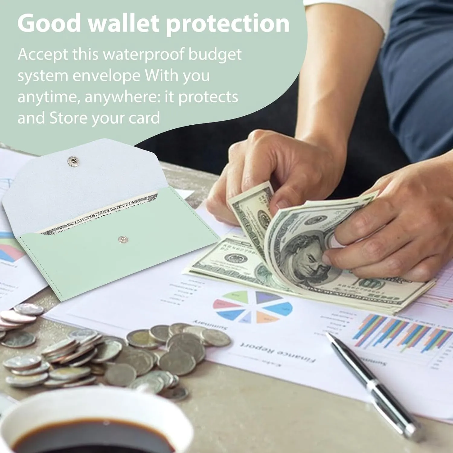 Teaaha Cash Wallet Genuine Leather Money Stuffing Wallets Organizer Reusable Budget Envelope Wallet Retro Clutch Wallets for Men Women Cash Check Billing, Minimalist Design (Green)