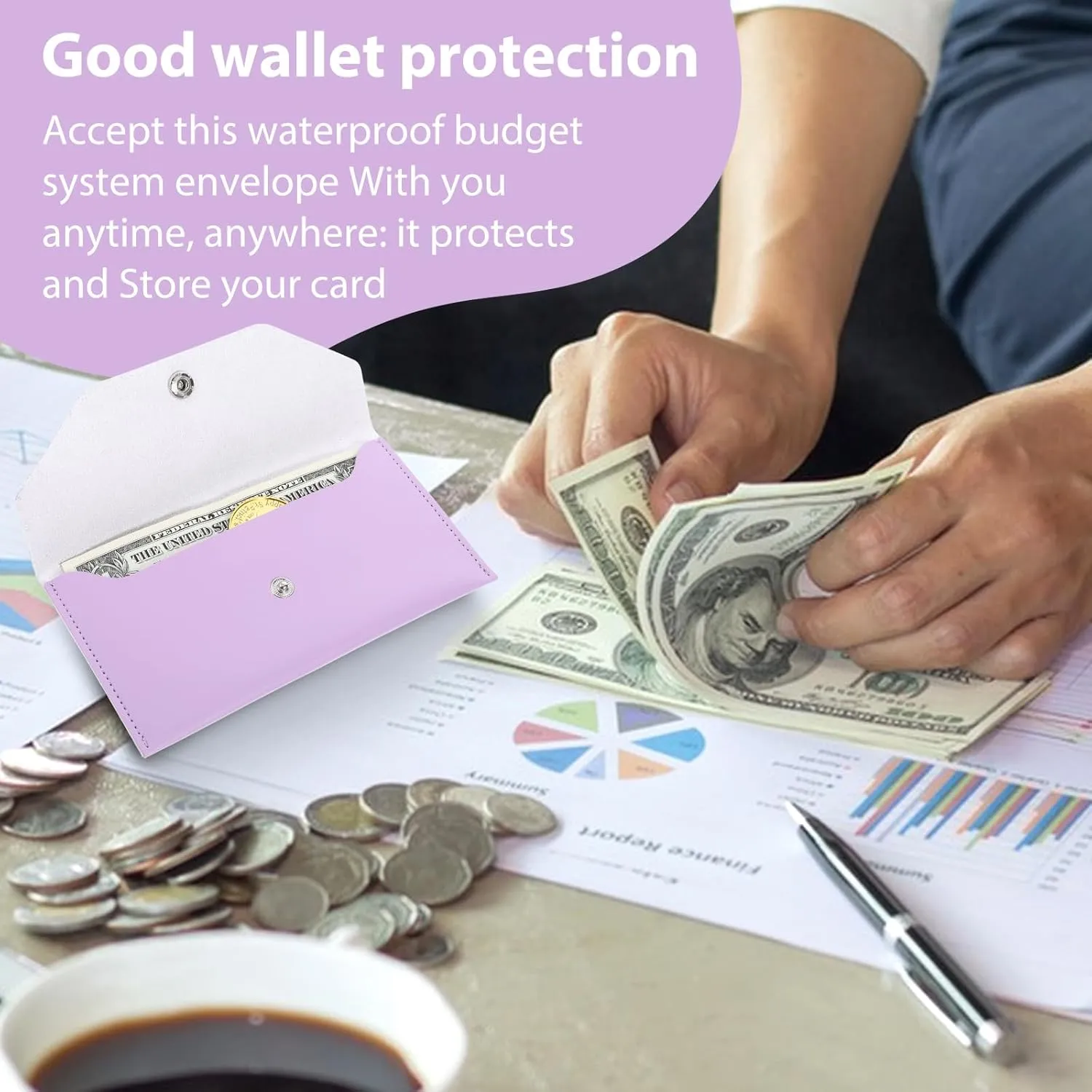Teaaha Cash Wallet Genuine Leather Money Stuffing Wallets Organizer Reusable Budget Envelope Wallet Retro Clutch Wallets for Men Women Cash Check Billing, Minimalist Design (Mauve)