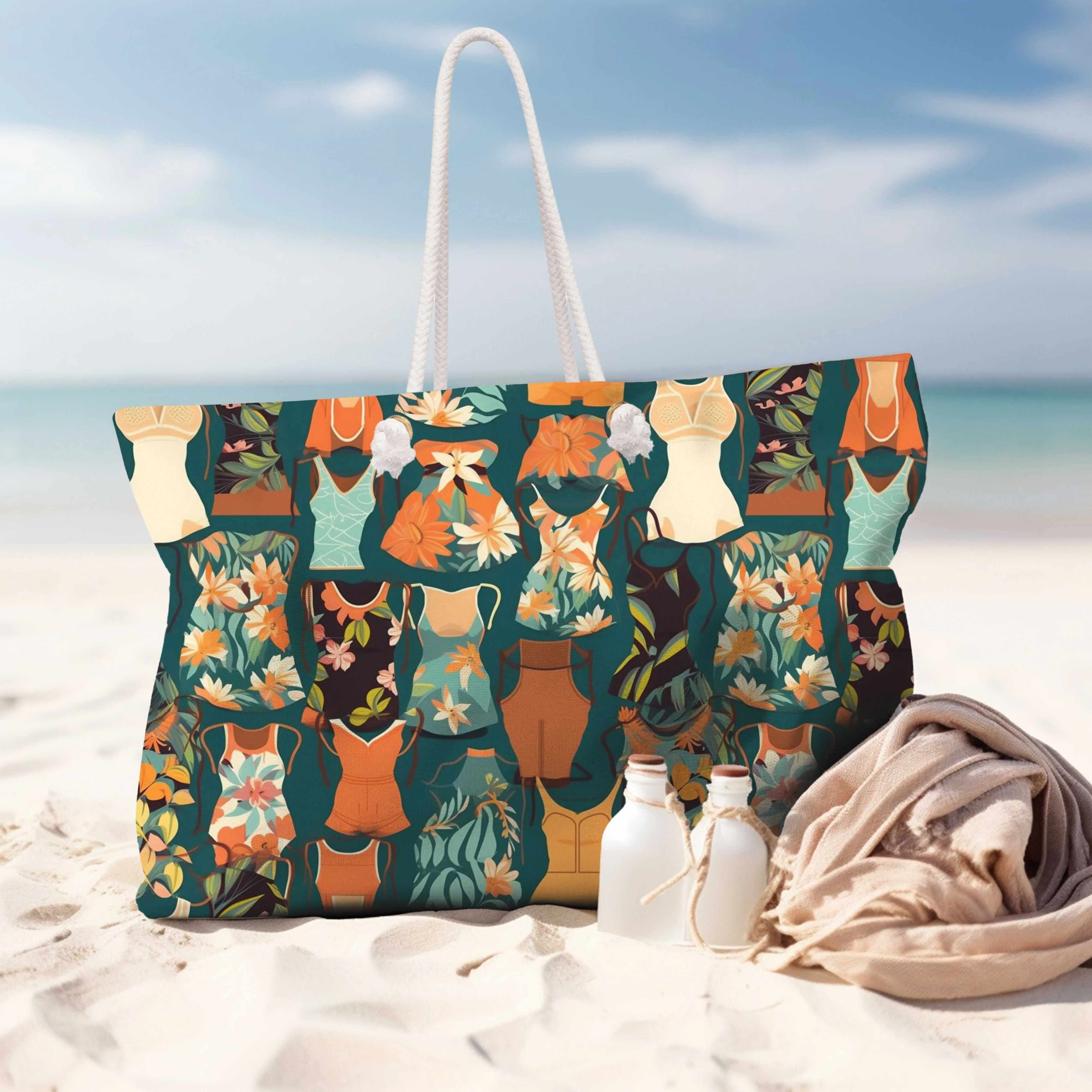 Vintage Swimsuit Large Beach Tote Bag
