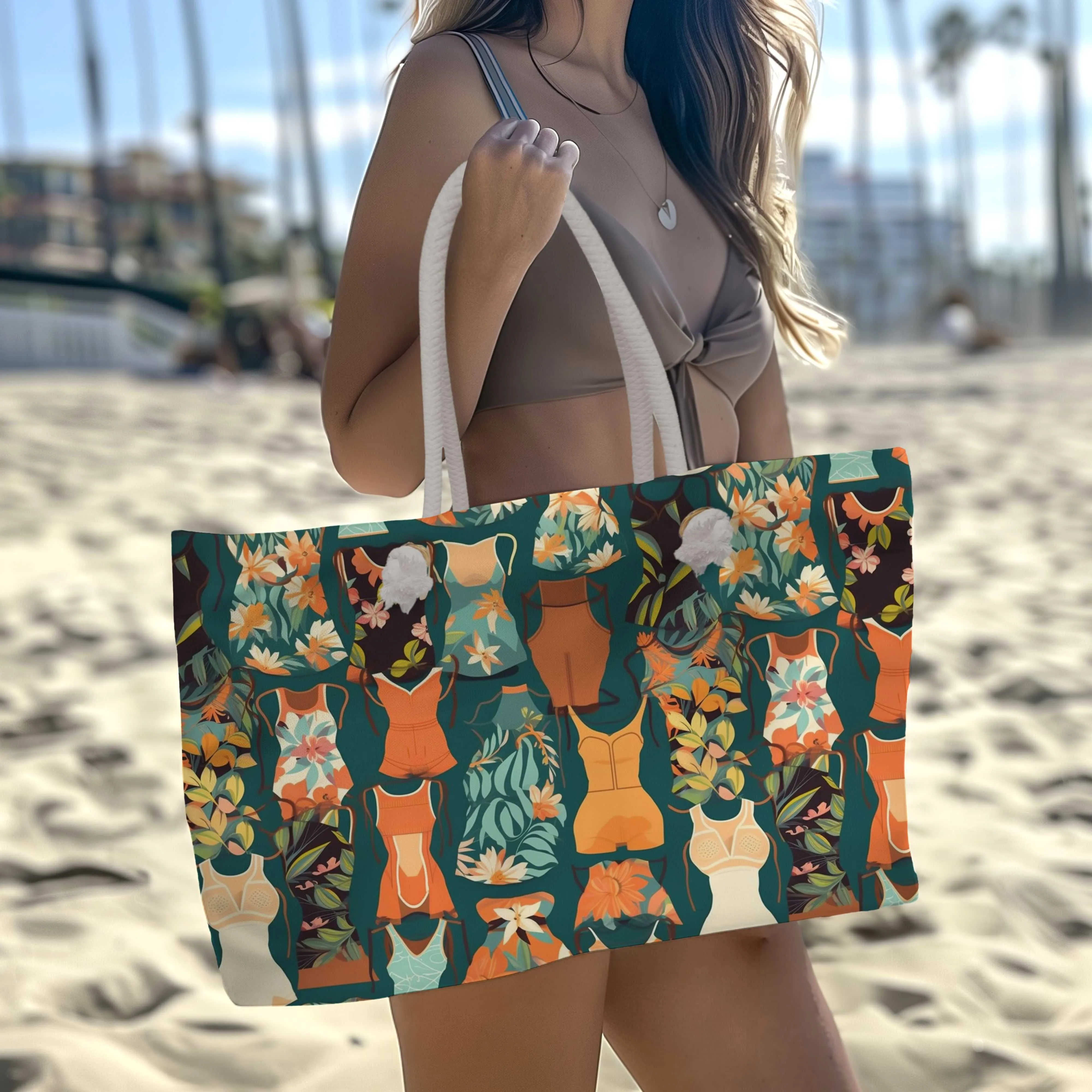 Vintage Swimsuit Large Beach Tote Bag