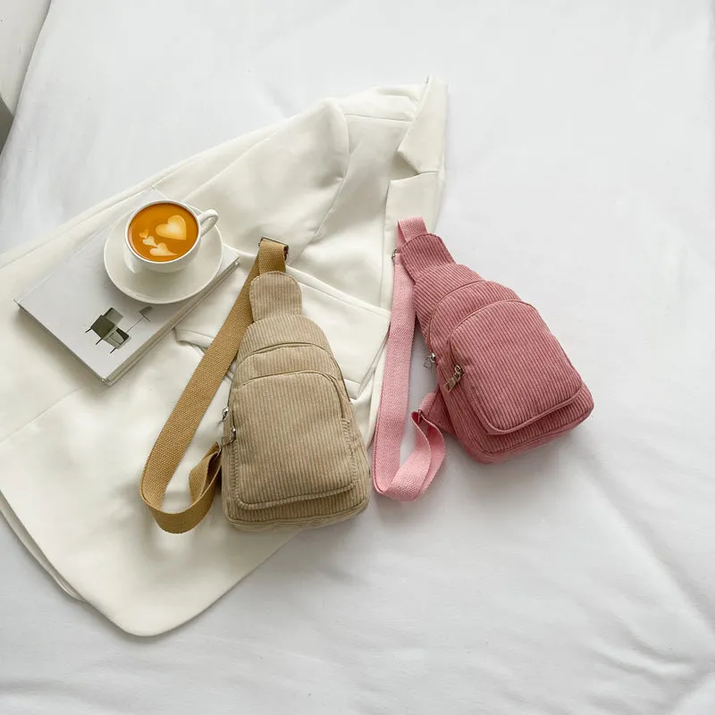 Wholesale Solid Color Chest Bag, Velvet Canvas Bag, Single Shoulder Crossbody Bag