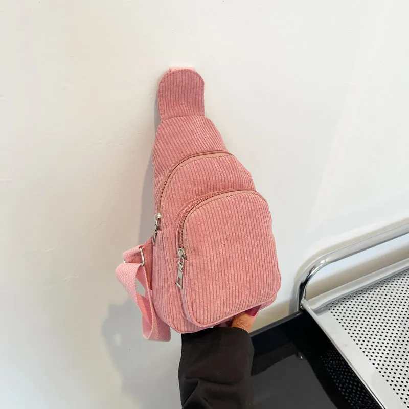 Wholesale Solid Color Chest Bag, Velvet Canvas Bag, Single Shoulder Crossbody Bag