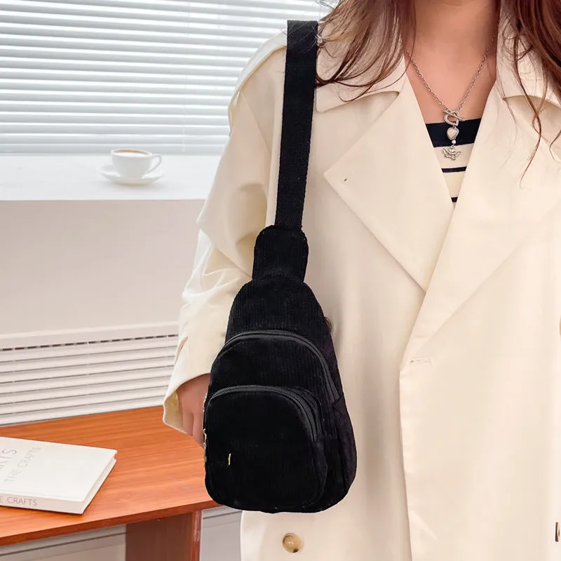 Wholesale Solid Color Chest Bag, Velvet Canvas Bag, Single Shoulder Crossbody Bag