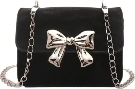 Women' Bowknot Mini Flap Handbag Chain Strap Mini Square Bag Cute Crossbody Purse