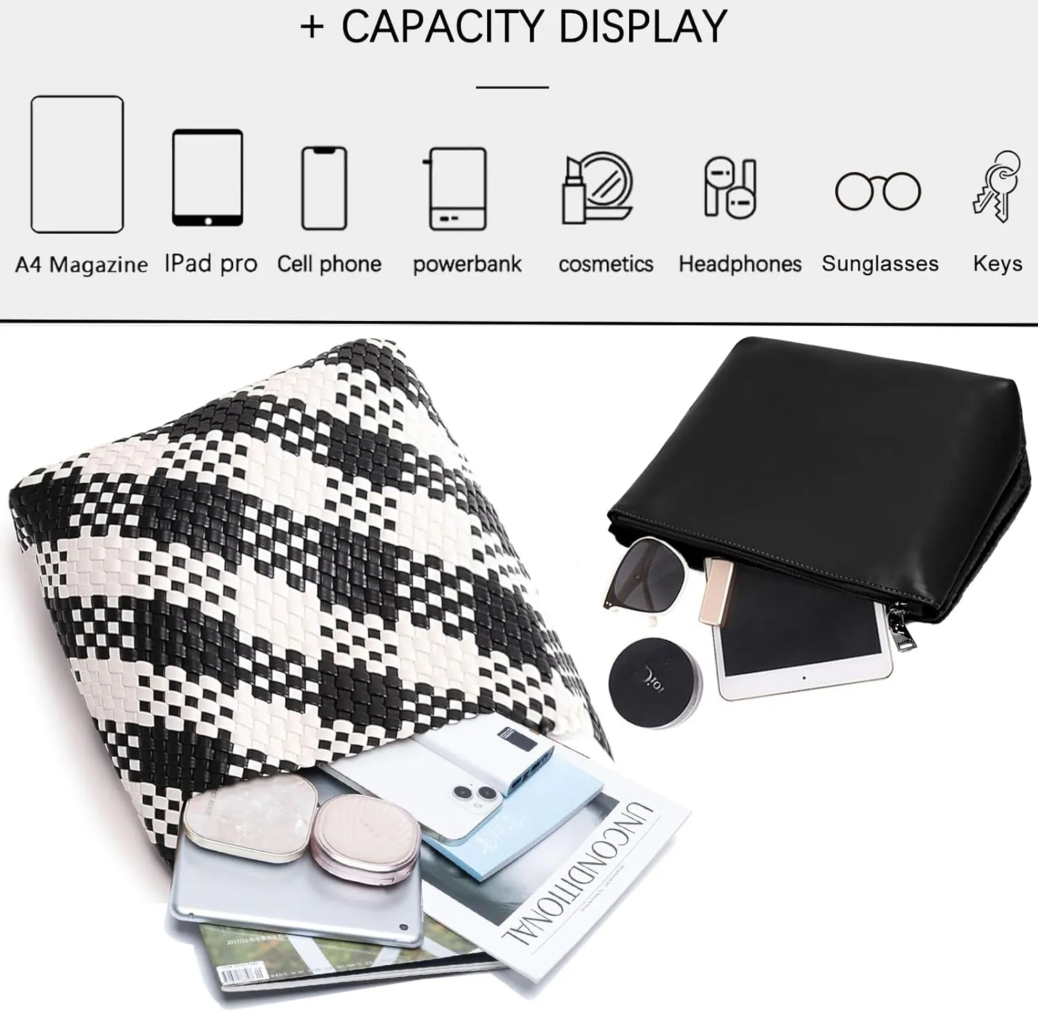 Women Vegan Leather Hand-Woven Tote Handbag Fashion Shoulder Top-handle Bag All-Match Underarm Bag with Purse