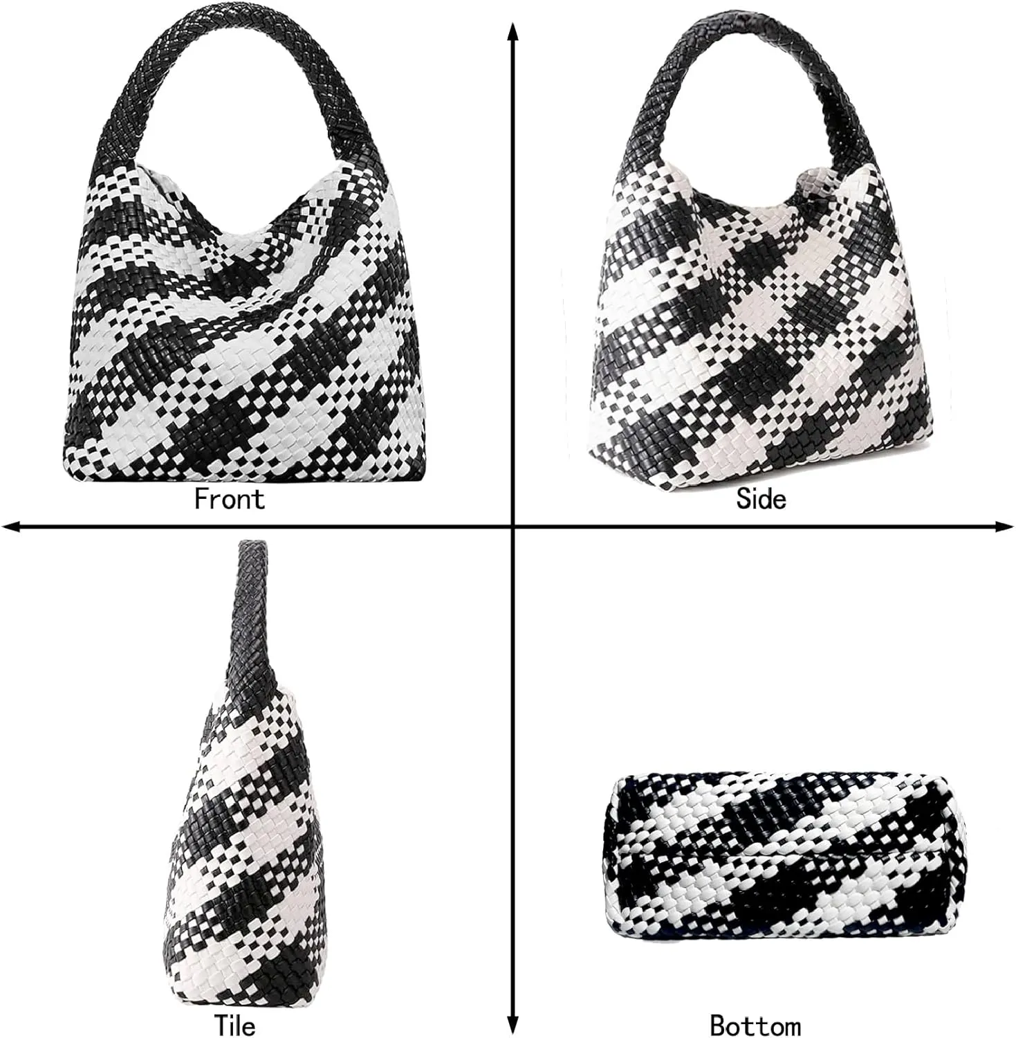 Women Vegan Leather Hand-Woven Tote Handbag Fashion Shoulder Top-handle Bag All-Match Underarm Bag with Purse