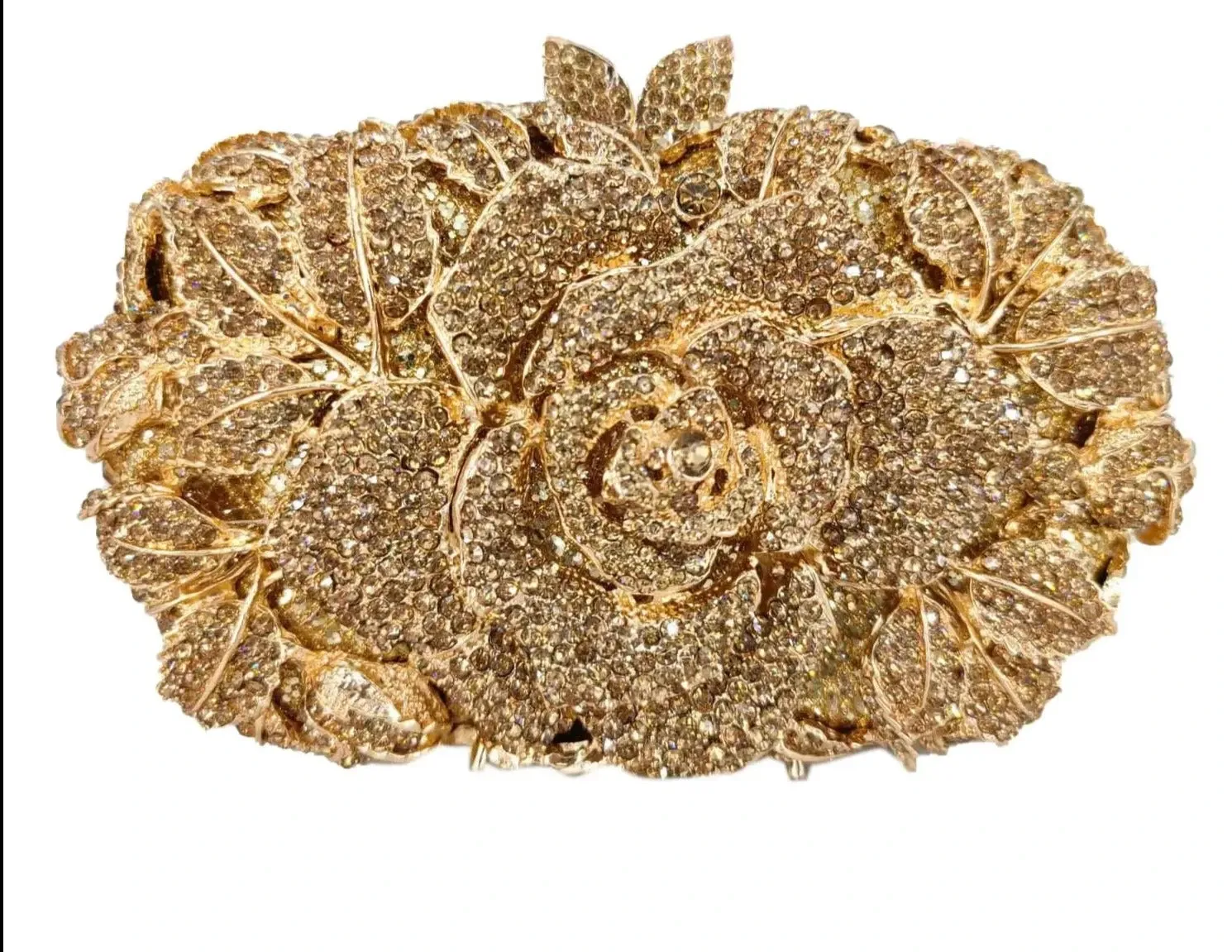 Women's Gold Flower Clutch Evening Bags: Bridal Wedding Handbags for Formal Parties with Rhinestone Floral Purses