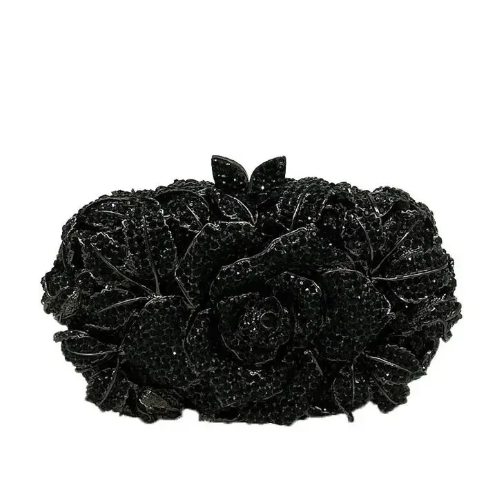 Women's Gold Flower Clutch Evening Bags: Bridal Wedding Handbags for Formal Parties with Rhinestone Floral Purses